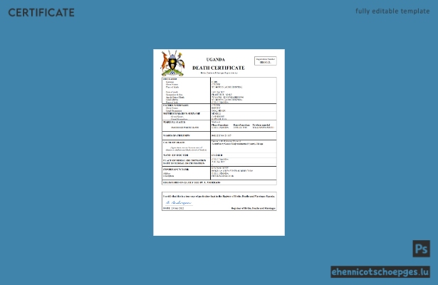 Uganda Personenstandsurkunde (Sterbeurkunde) – Beispiel als Word- und PDF-Datei (Vorschau)